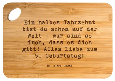 Produktbild von Mr. & Mrs. Panda Brett Spruch 5. Geburtstag Freude - Transparent - Geschenk, Alter, Happy Birthday, Kinderaugen, Geburtstagswünsche, holzschneidebrett, Schneidebrett