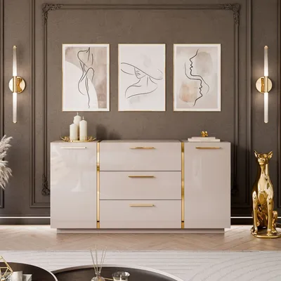Produktbild von Kommode mit Schubladen ONYX Kaschmir Hochglanz 158 cm mit Griffe