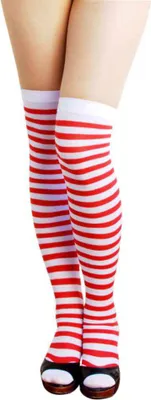 Produktbild von Oblique Unique Ringel Strumpfhose Overknee geringelt gestreift - weiss rot