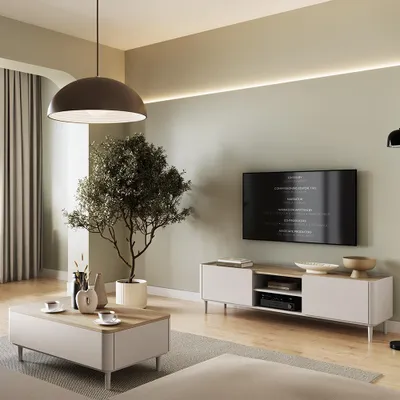 Produktbild von Wohnzimmer Set in Beige mit Eiche, 170 cm Lowboard & Couchtisch, Holzfüße, 2-teilig - ELOY-141