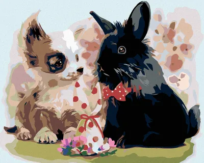 Produktbild von Zuty - Malen nach Zahlen - HUNDEWELPE MIT SCHWARZEM KANINCHEN, 40x50 cm, mit Keilrahmen (bereits gespannt)