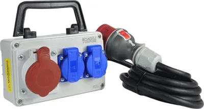 Produktbild von RoadEu - CEE Steckdose 16A und 2x Schuko Verteiler - Steckdosenverteiler - Stromverteiler 16A, Mobilverteiler - Stromkabel 1 m - Baustromverteiler
