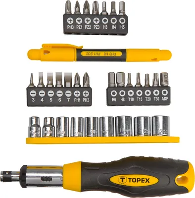 Produktbild von TOPEX Schraubendreher Schraubenzieher Set 34-tlg Torx Bit Flach Kreuz HEX Steckschlüssel