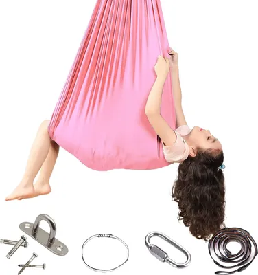 Produktbild von Kinderschaukel-Hängematte, Indoor-Schaukel, elastische Kuschel-Hängematte, sensorische Schaukel, ideal für Asperger und sensorische Integration sowie Autismus-Therapie (Hellblau, 150 x 280 cm)