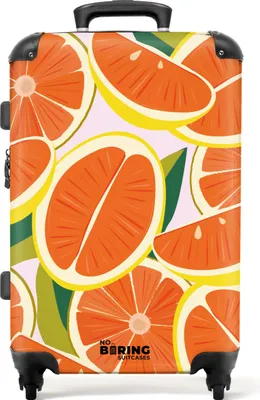 Produktbild von NoBoringSuitcases.com Hartschalen Koffer Mittelgroß 67x43x25 cm, 72L, Bunte Fruchtdrucke für Frauen: Rosa mit Orangen, Reisekoffer mit 4 Rollen