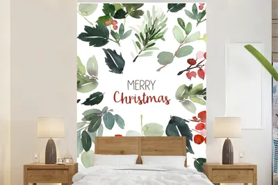 Produktbild von MuchoWow® Fototapete für Wohnzimmer oder Schlafzimmer Wandtapete Vinyl Motivtapete Weihnachten - Zitat - Aquarell - 195x300 cm - Das Hintergrundbild