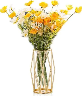 Produktbild von Famanu Vase mit geometrischem Metallrahmen - Gold, 21,5 cm