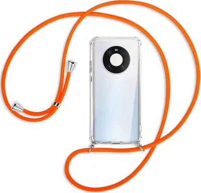 Produktbild von Handykette Backcover-Schutzhülle mit Band (Metall silberfarben) für Huawei Mate 40 Pro - neonorange