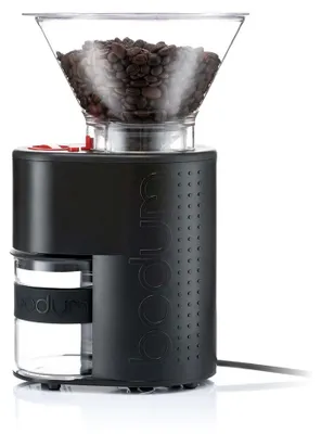 Produktbild von Bodum Bistro, Mühle mit Schlagmesser, 220 g, Schwarz, Kunststoff, Gummi, Edelstahl, Always disconnect the electric burr grinder from the mains before cleaning. The grinding ring,..., 178 mm