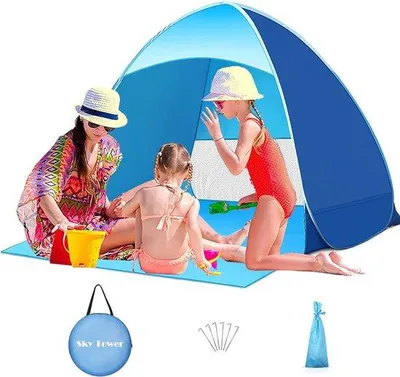 Produktbild von Famanu Strandzelt – Tragbar, UV-Schutz, Wasserdicht – Blau