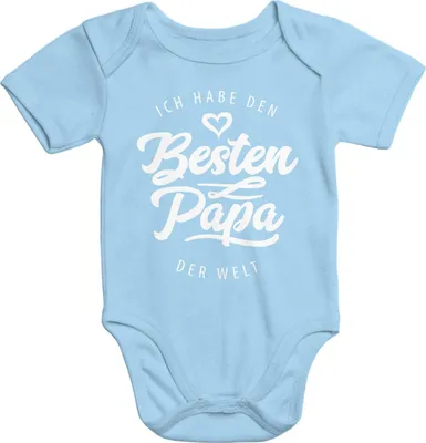 Produktbild von Kurzarm Baby Body Ich habe den besten Papa der Welt Spruch Geschenk Baumwolle Moonworks® hellblau 12-18 Monate