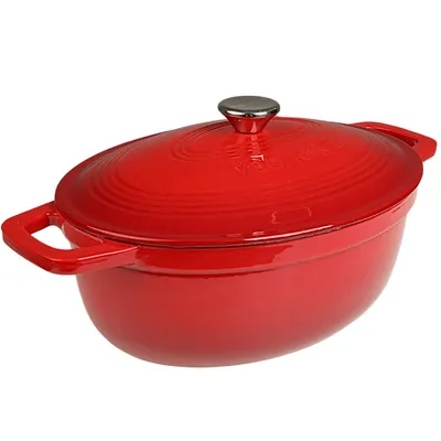 Image de VeoHome Marmite en fonte 6L Ovale Rouge| Rôtissoire | Casserole en fonte verte - cocotte | rôtissoire| poêle | casserole| adapté au four| émail