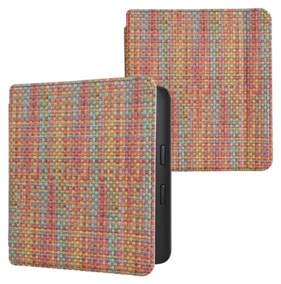Produktbild von kwmobile Klapphülle kompatibel mit Kobo Libra 2 Hülle - eReader Case - Farbenfroh karriert Gelb Rot Grün