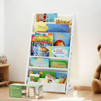 Productafbeelding van COSYLAND Boekenrek voor kinderen met 6 vakken van Oxford-stof - Kinderboekenrek van hout