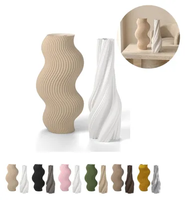 Image de Lot de 2 vases décoratifs en PLA, striés, jusqu'à 18,4 cm, 6 mélanges de coloris – Beige