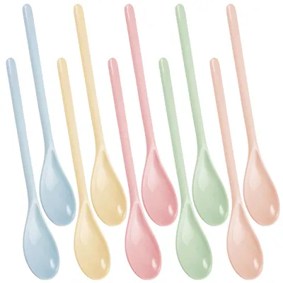 10er-Set Lange Plastiklöffel 18,5 cm, Melamin, Pastellfarben