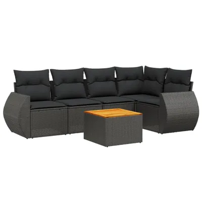 Produktbild von vidaXL 6-tlg. Garten-Sofagarnitur mit Kissen Schwarz Poly Rattan