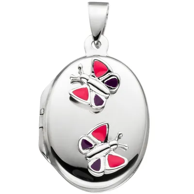 Produktbild von Kinder Medaillon Schmetterling rosa pink für 2 Fotos 925 Silber Kindermedaillon