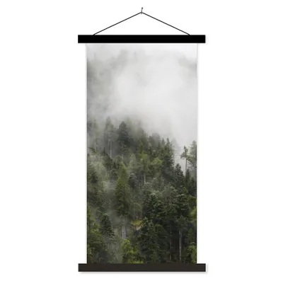 Produktbild von MuchoWow® Textilposter Wald - Nebel - Berg 90x180 cm mit schwarzem Rahmen - Dekoration Wohnzimmer