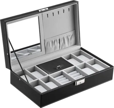 Zdjęcie produktu dla SONGMICS Etui na zegarek z lustrzanym haczykiem czarne 8 zegarków świątecznych JWB41B