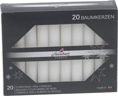 Produktbild von Baumkerzen durchgefärbt Weiß 95 x Ø 13 mm, 20 Stück