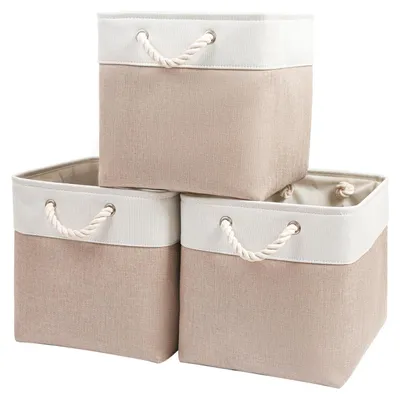 Produktbild von Aufbewahrungsbox (33x38x33cm), Stoffkorb, würfelförmige Box für Kleiderschrank, Regal und Kleidung (khakiweiß)