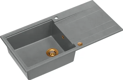 Obrázok produktu pre Kuchynský drez QUADRON s 1 misou | Rozmery: 100 x 50 x 21 cm | EVAN 146 | Kuchynský drez GraniteQ so sifónom | Sivá a meď