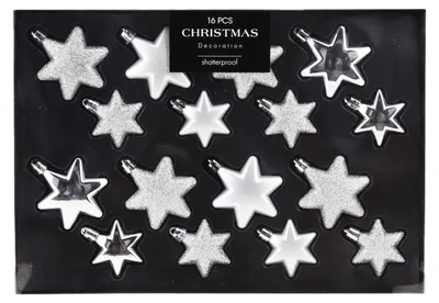 Produktbild von 16tlg Weihnachtskugel Christbaumkugeln Baumkugel Set Sterne Silber