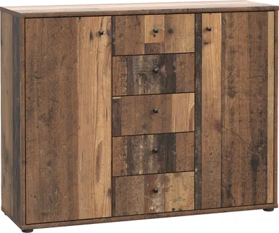 Produktbild von Sideboard >TEMPRA2< 2 Türen, 5 Schübe, Old-Wood Vintage Nachbildung - 108,8x85,5x34,8cm (BxHxT)