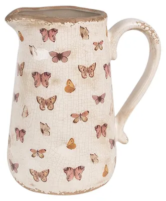 Image de Clayre & Eef Pot décoratif 21x15x23 cm Beige Rose Céramique Papillons