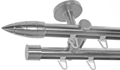 Produktbild von Innenlauf Gardinenstange Edelstahl Look 20mm Deckenbefestigung, 2-läufig Spitze, Länge wählbar D40 E81E30