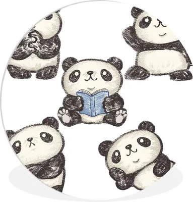 Produktbild von MuchoWow® Rundes Wandbild - Runde Bilder Panda - Buch - Schwarz - Weiß Ø 30 cm Kreis Wanddekoration Kunststoff - Wandkreis - Wandschmuck - Schlafzimmer - Bilder - Der Kreis - Kunst für die Wohnung - Plastik - Kunstdruck - Wandbild