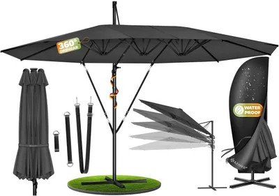 Produktbild von KESSER® Sonnenschirm Doppelsonnenschirm 4,6m x 2,7m | Ampelschirm Abdeckung & Windsicherung mit Kurbel & Ständer | Kurbelschirm Aluminium wasserabweisend | Neigbar Kippbar 360° Drehbar