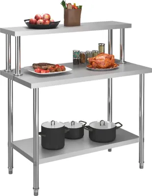 Obrázek produktu pro vidaXL Kuchyňský pracovní stůl s horní policí 120 × 60 × 120 cm Nerezová ocel