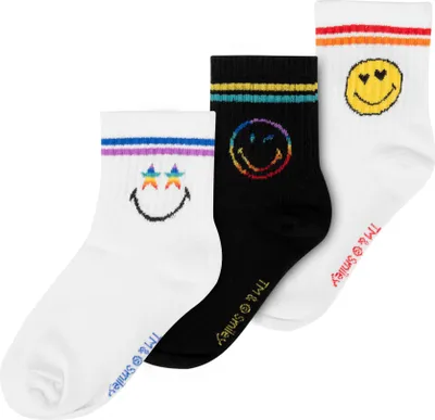 Produktbild von Smileyworld Socken für Damen und Herren - Smiley Uni Sneaker Frauen und Männer Strümpfe Weiß/Schwarz (3er Pack) 43-46