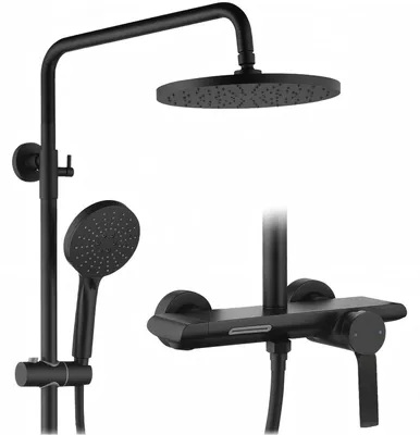 Immagine prodotto di Set completo per sistema doccia: doccia a pioggia da 260 mm, nera, con tubo flessibile da 1,5 metri