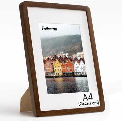 Obrázek produktu pro Rám na fotografie z masivního dubového dřeva, tmavě hnědý, formát A4 (21x29,7 cm), s bezpečnostním sklem, určený pro fotografie bez rámečku