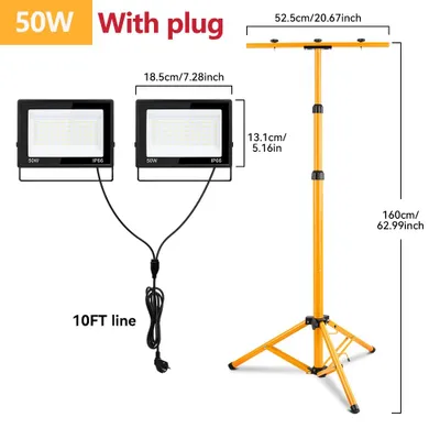 Produktbild von LED-Arbeitsleuchte - 2 x 50 W (100 W) - Mit Stativ - IP66-wasserdicht - Verstellbar - Für den Außenbereich - 220 V
