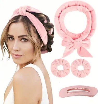 Produktbild von 4 Stück Neu Lockenwickler Locken Ohne Hitze, Heatless Curls Band über Nacht, Schlaf Lockenwickler, Heatless Curls Set, Haarband Locken, Haarband Wave Formers(Rosa)