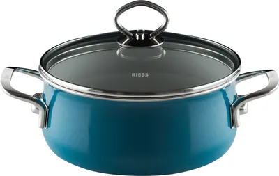 Produktbild von Riess Kasserolle mit Glasdeckel Ø20cm 2 Liter Nouvelle Aquamarin extra stark Emaille
