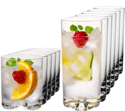 Produktbild von IMPERIAL glass Trinkgläser Set 12 Teilig 400ml & 370ml - Wassergläser und Saftgläser aus Crystalline Glas spülmaschinenfest - Gläserset mit geformtem Boden