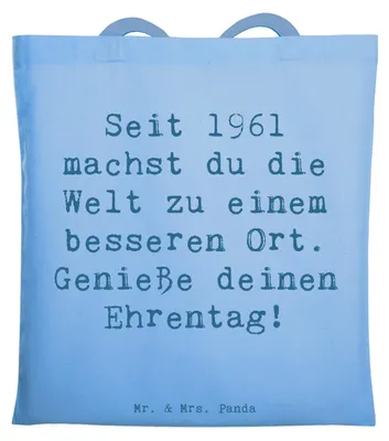 Produktbild von Mr. & Mrs. Panda Shopping Tasche Spruch 1961 Geburtstag Freuden - Sky Blue - Geschenk, Feier, Erinnerungen, Glückwunsch, Jutetasche, Einkaufstasche, Tote Bag, Dankbarkeit
