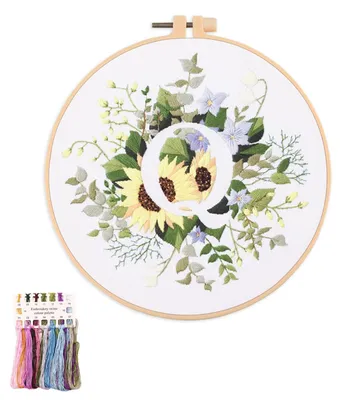 Stickerei-Set Pflanze Blume Buchstabe Q, Komplettes Starterkit