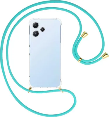 Produktbild von Handykette Backcover-Schutzhülle mit Band (Metall goldfarben) für Xiaomi Poco M6 Pro 5G, Redmi 12 5G, Note 12R - türkis