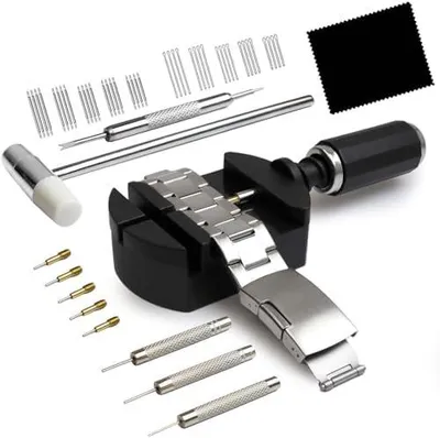 Produktbild von Uhrenarmband Reparatur Werkzeug Set, Werkzeug zum Einstellen von Uhrenarmbändern, Ersatz für Uhrenstifte, Uhrenhammer(Schwarz)