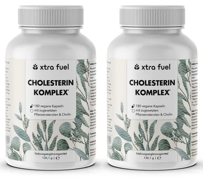 Produktbild von Cholesterin Komplex* - Nährstoffkomplex mit Pflanzensterolen, Bergamotte, Artischocke & Monacolin K – 2x Dosen (360x Cholesterin Kapseln)