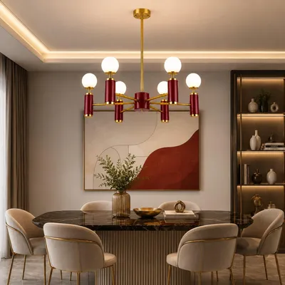 Produktbild von Opviq, Moderne Kronleuchter, Burgunder, 75x75x67 cm, E27, 6x40W, Metall/Glas