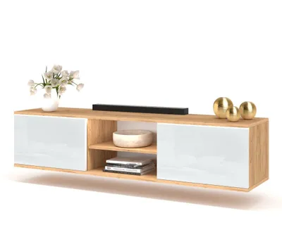 Produktbild von Fernsehschrank TV-Lowboard KING HÄNGEND Mit LED Craft Eiche/Weiß Hochglanz 140cm