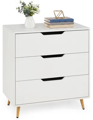 Produktbild von COSTWAY Kommode mit 3 Schubladen, Sideboard mit Metallbeinen & Kippsicherung, Aufbewahrungsschrank und Nachttisch für Wohnzimmer, 69,5 x 40 x 79 cm