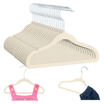 Produktbild von OGIVO Kinderkleiderbügel Samt Beige 20 Stück Rutschfest